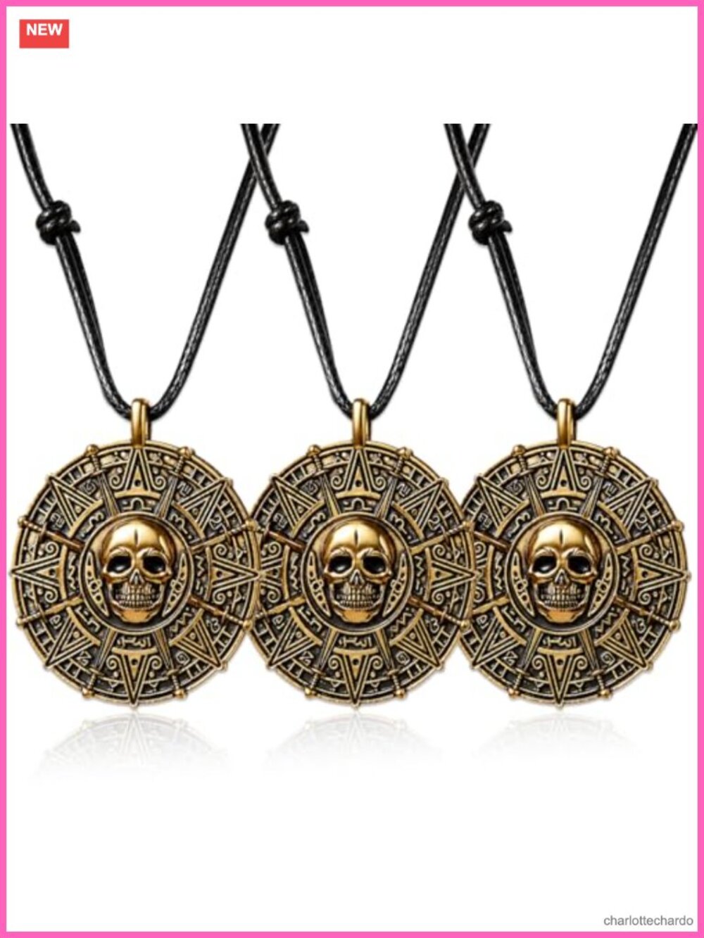 3 PCS Pirate Skull Necklaces for Men Women Halloween Costume Jewelry Accessories